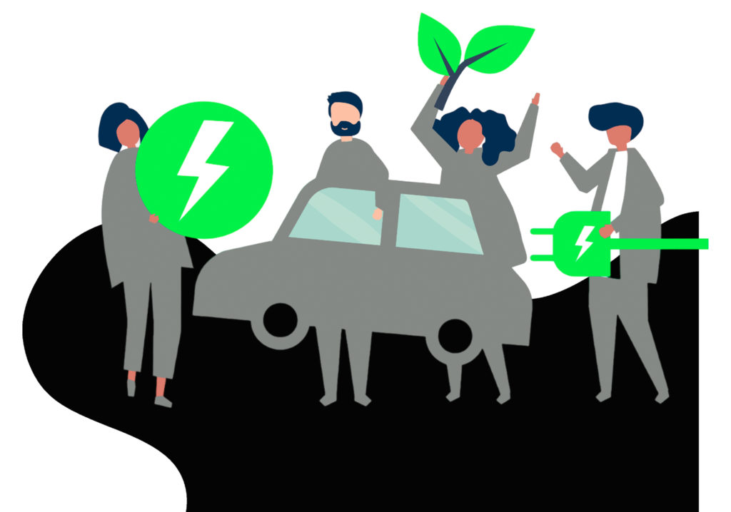Ilustração de recarga de veículo elétrico em eletroposto EcoDot